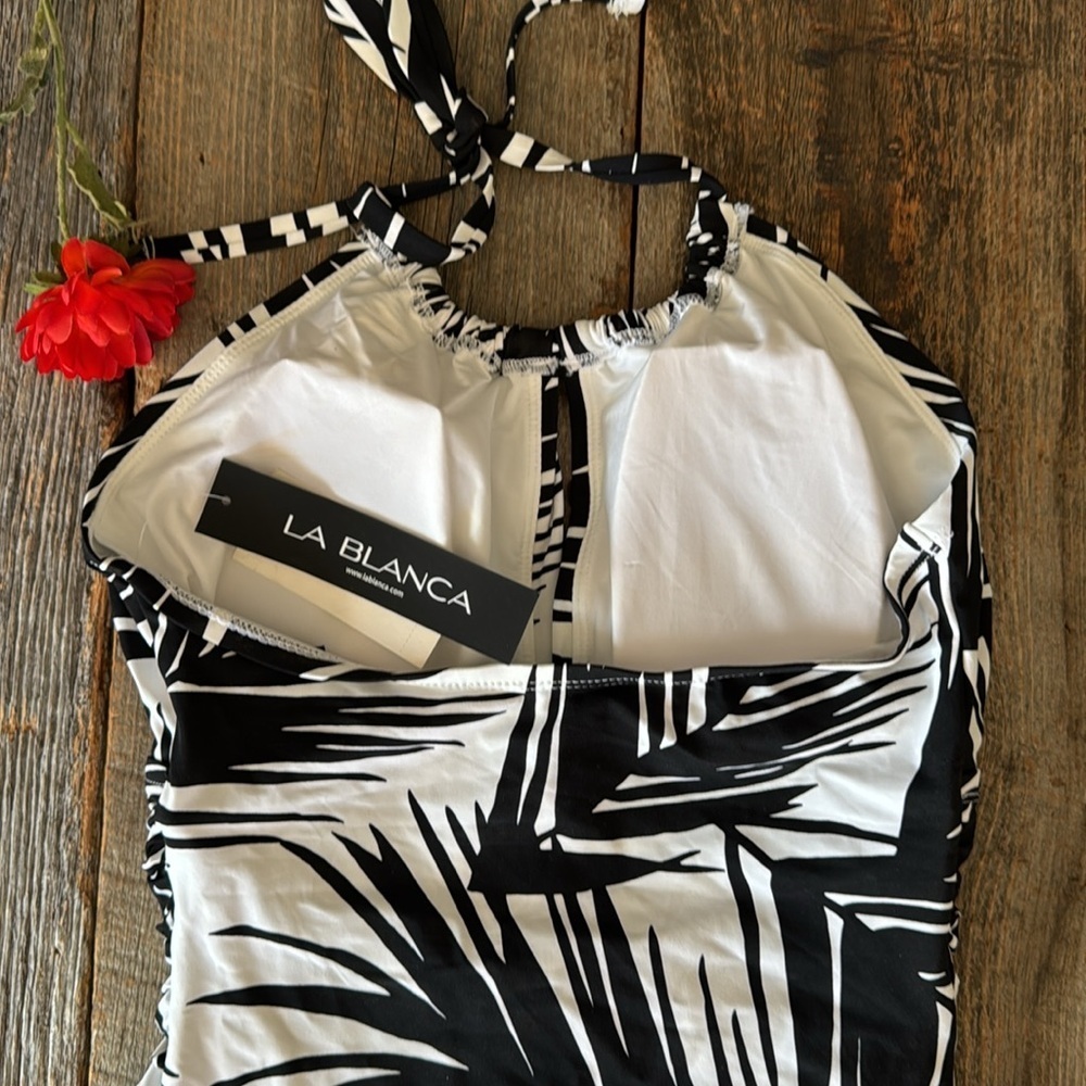 La Blanca Black and White Women's Halter One-Piece Swimsuit Size 8 - Picture 2 of 11